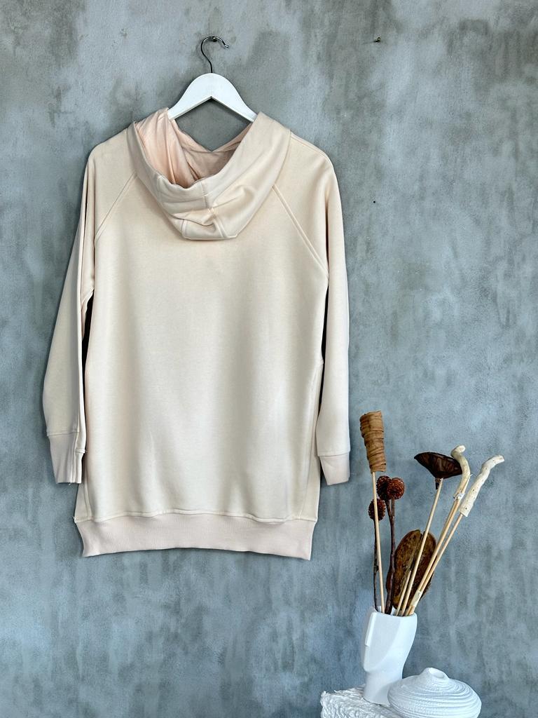 Tunik Boy Yan Yırtmaçlı Kadın Sweat (Bej)