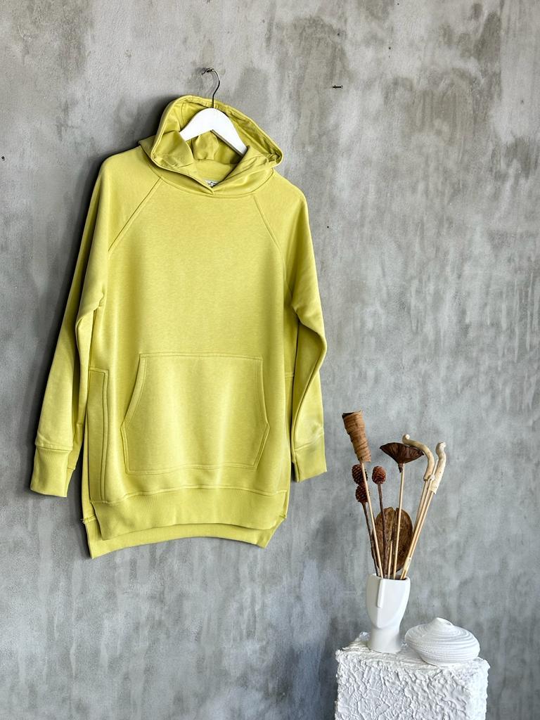 Tunik Boy Yan Yırtmaçlı Kadın Sweat (Yağ Yeşili)
