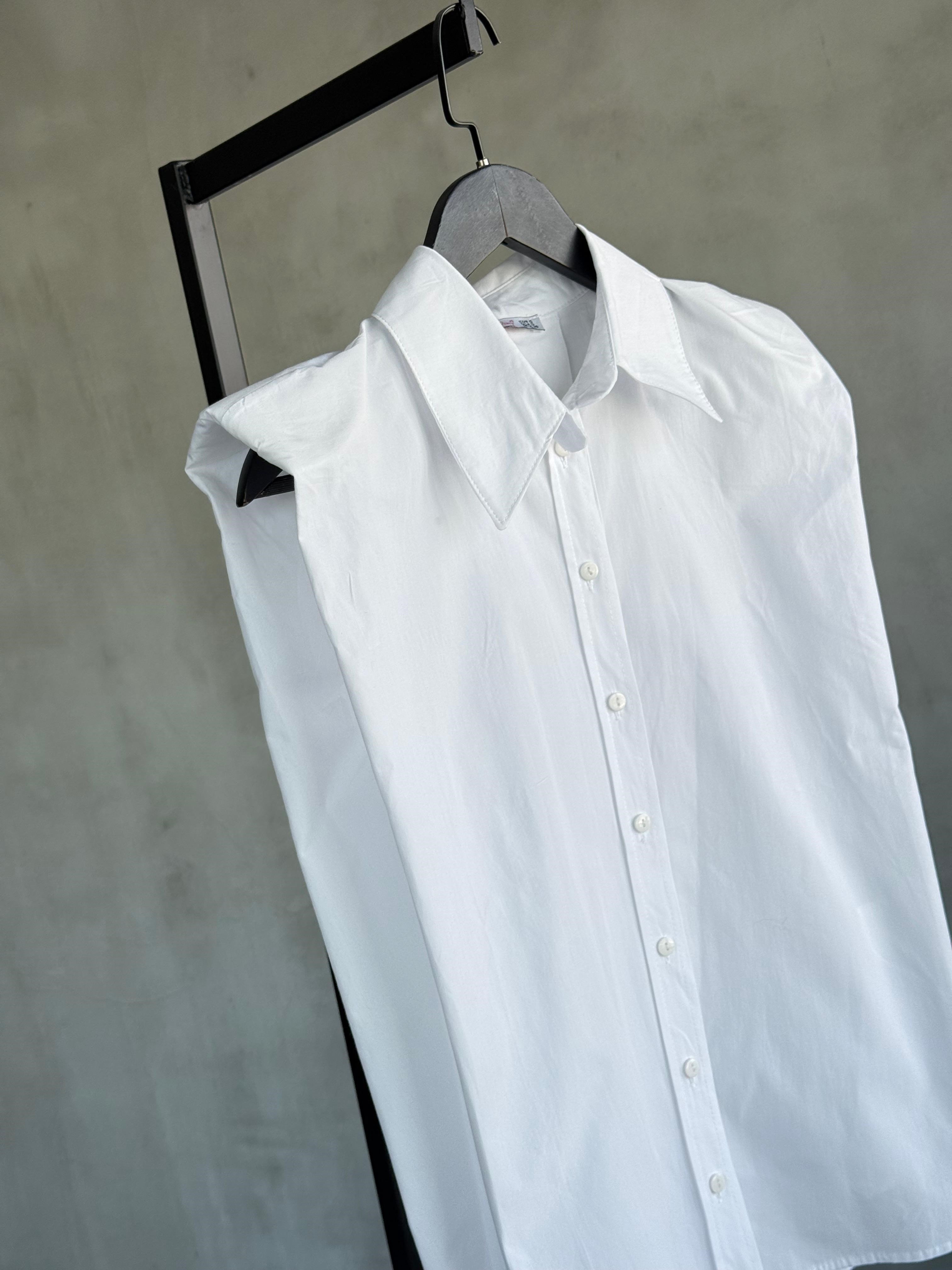 Vatkalı Maskülen Kesim Cotton Gömlek (Beyaz)