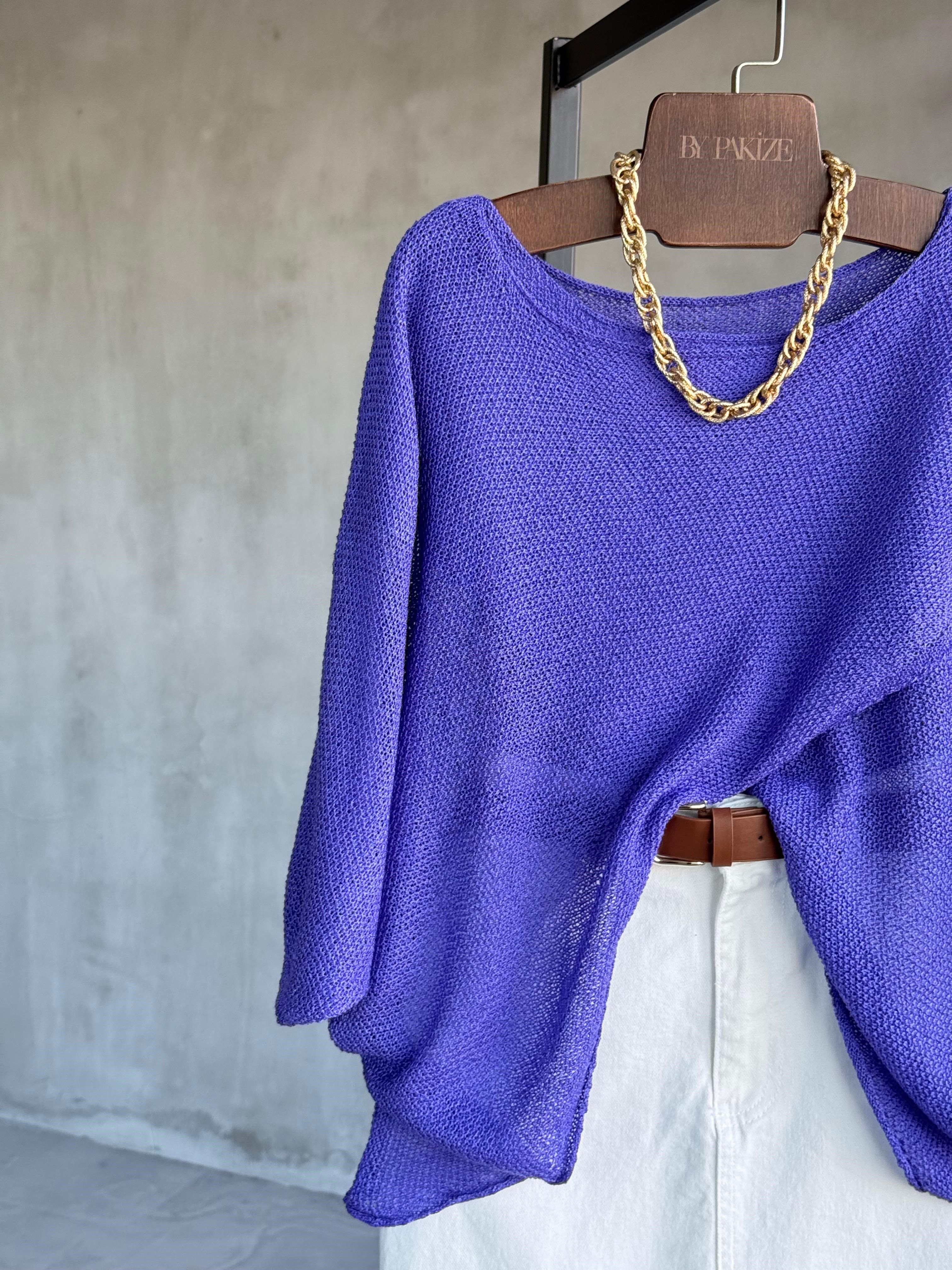 Verev Kesim Asimetrik Fakir Kol Merserize Bluz (Mor)