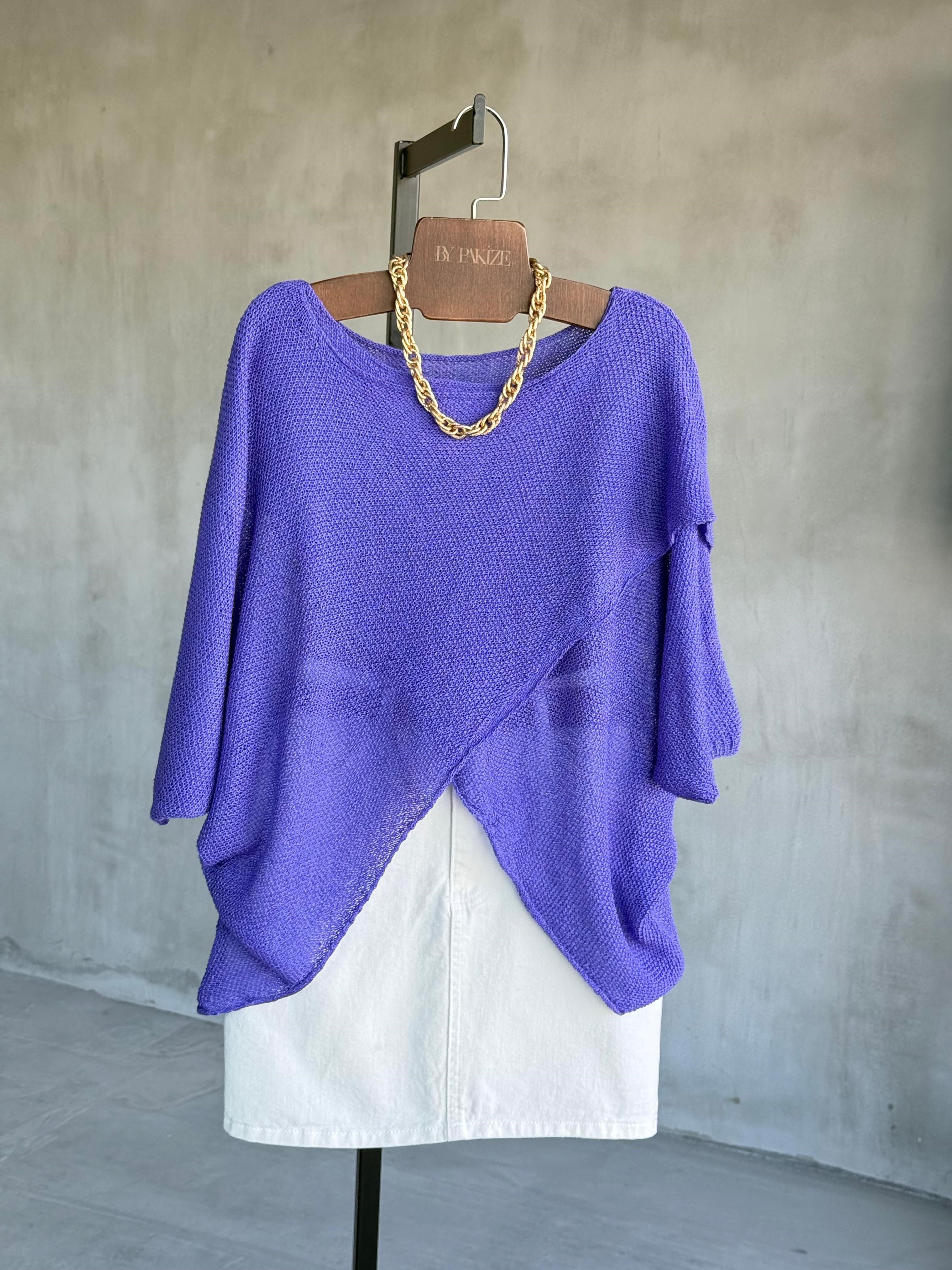 Verev Kesim Asimetrik Fakir Kol Merserize Bluz (Mor)