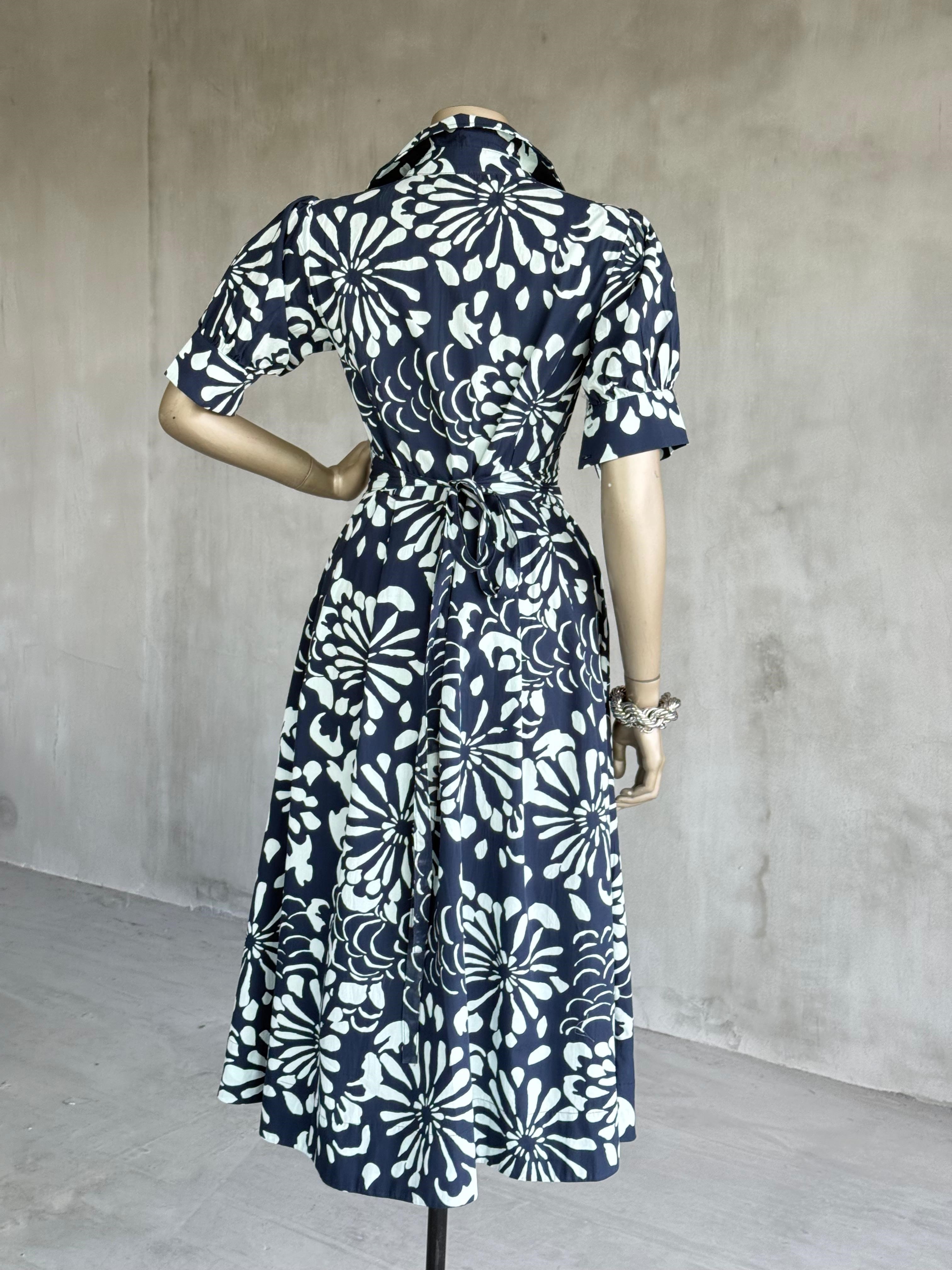 Vintage Balon Kol Gömlek Elbise (Lacivert)