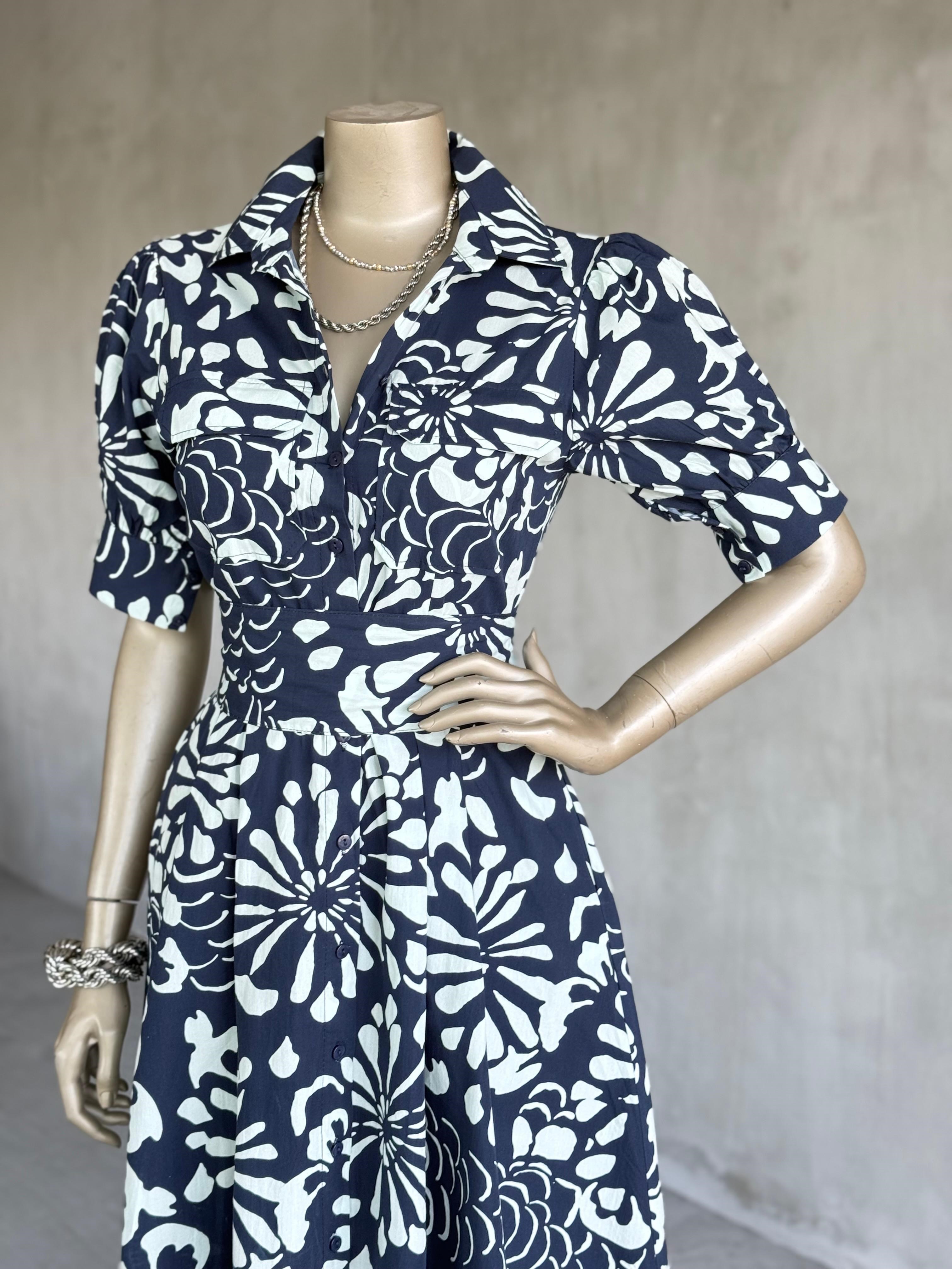 Vintage Balon Kol Gömlek Elbise (Lacivert)