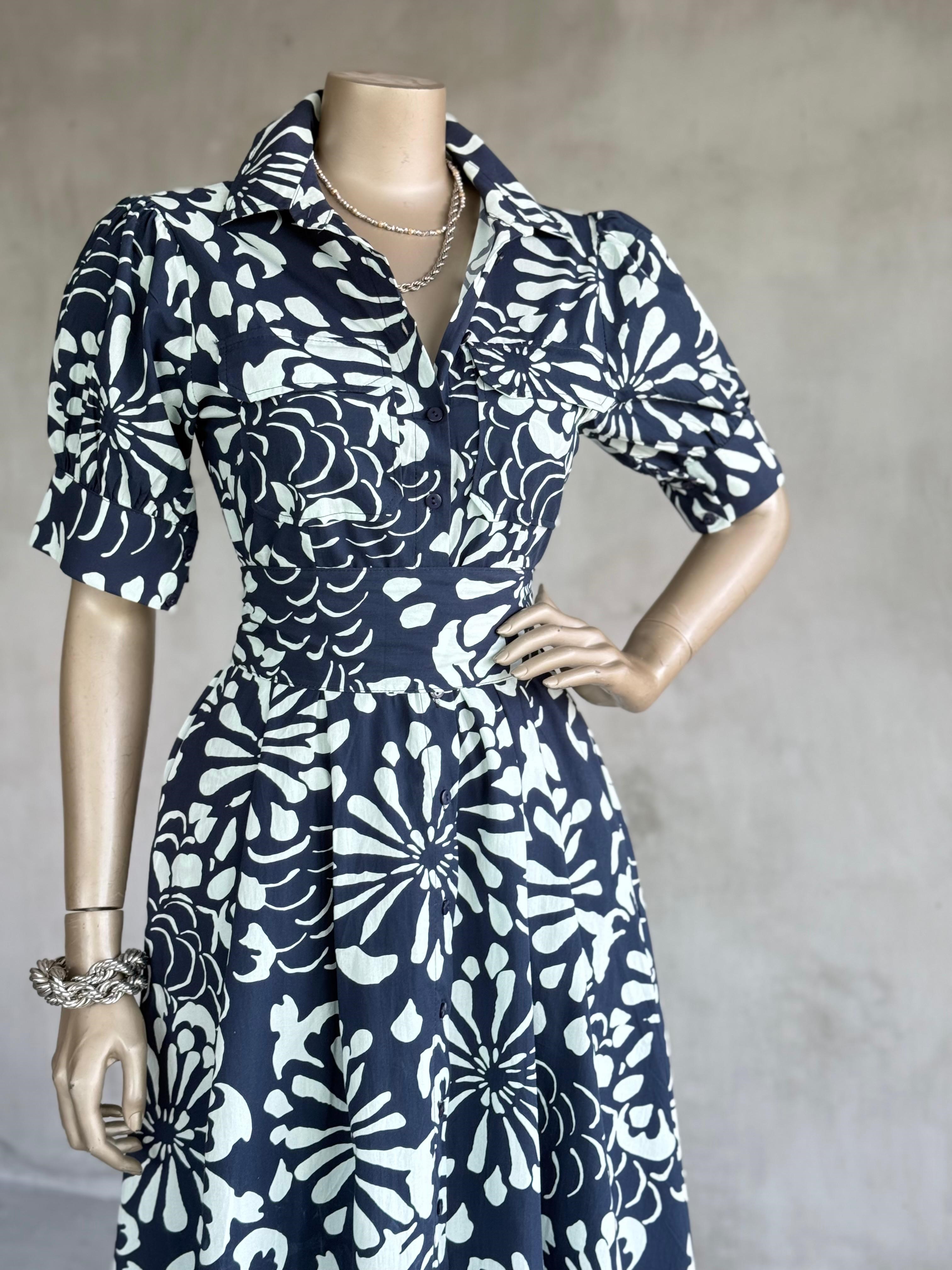 Vintage Balon Kol Gömlek Elbise (Lacivert)