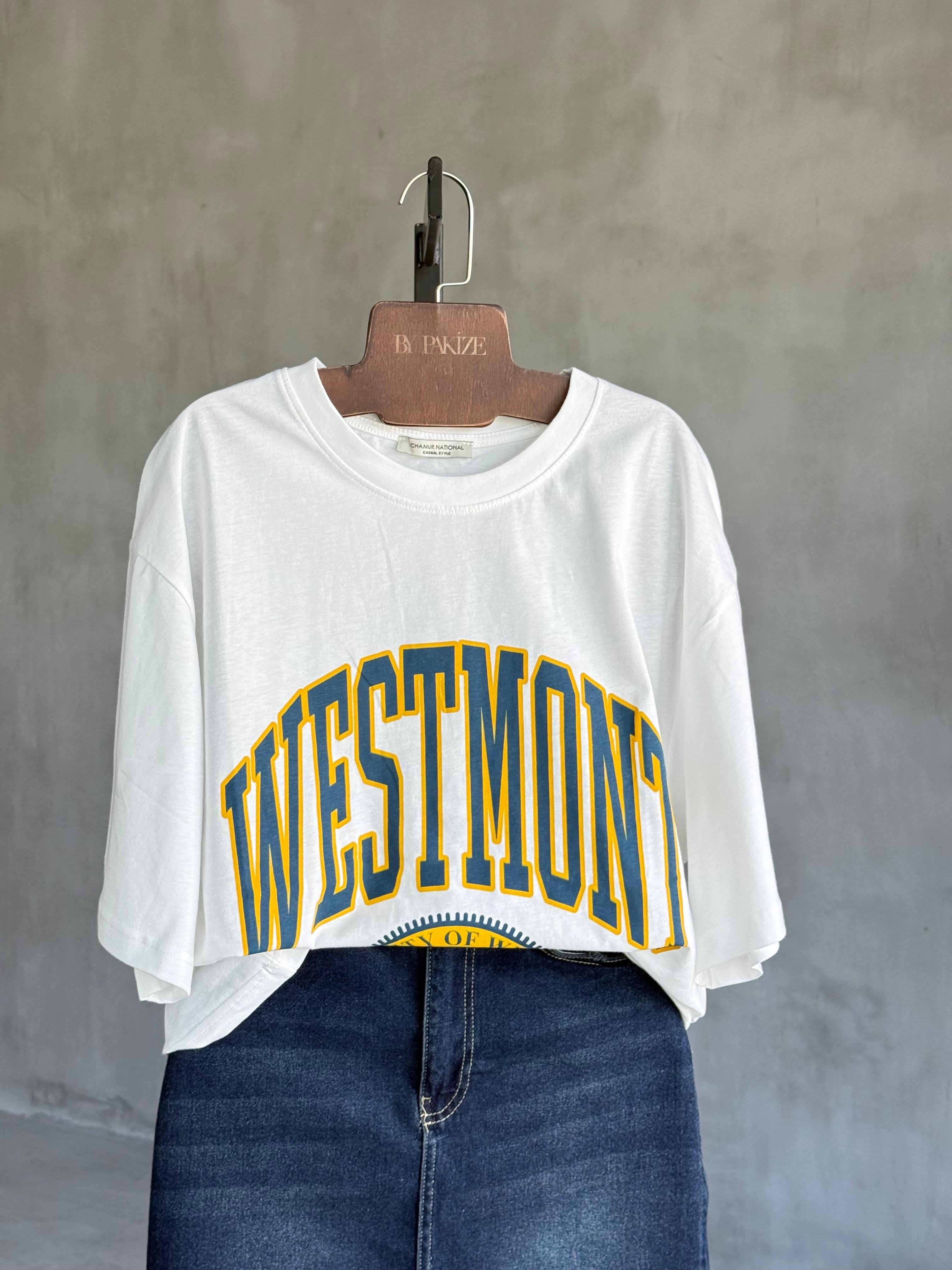 Westmont Yazı Baskılı Oversize Tişört (Beyaz)
