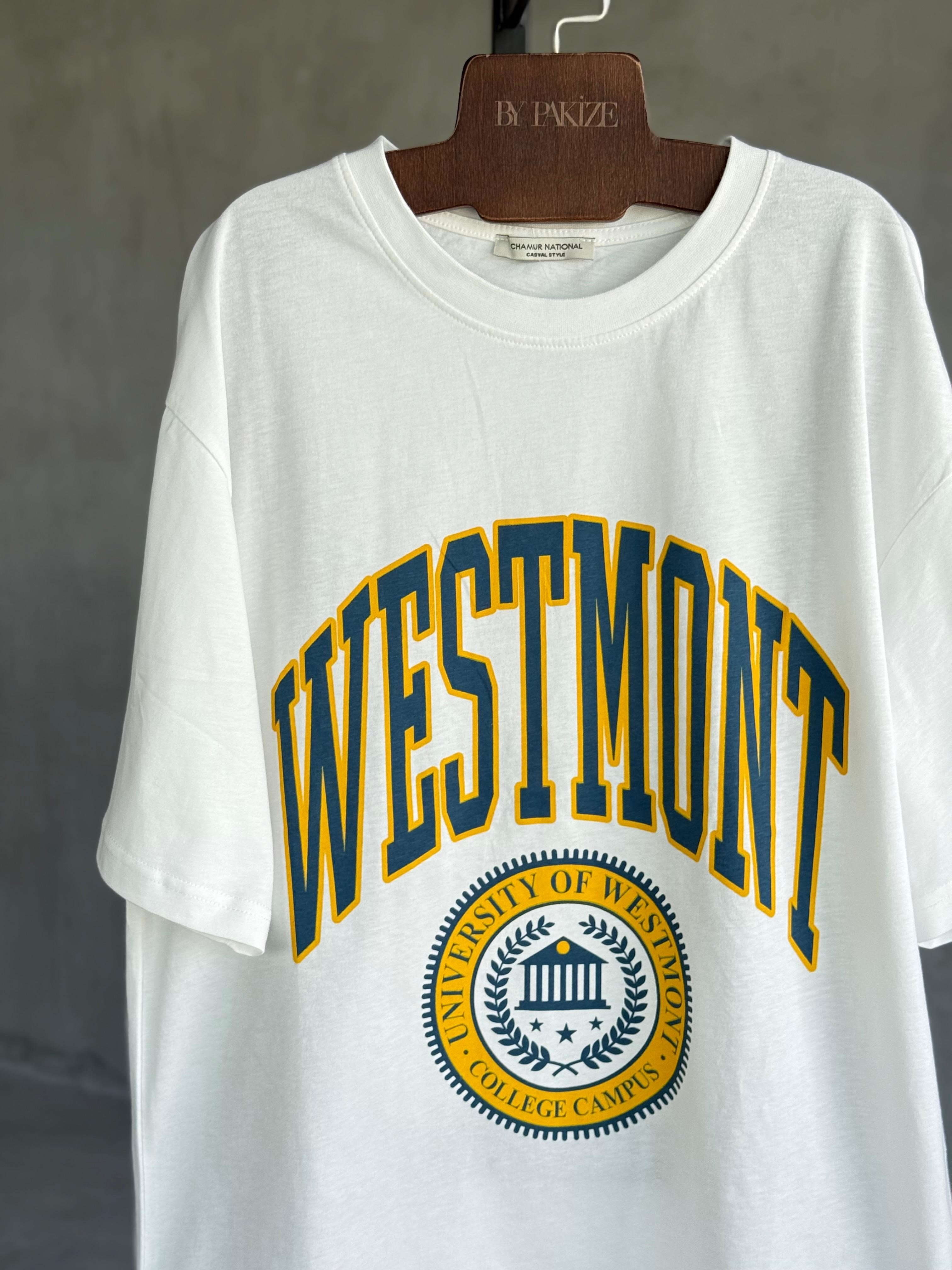 Westmont Yazı Baskılı Oversize Tişört (Beyaz)