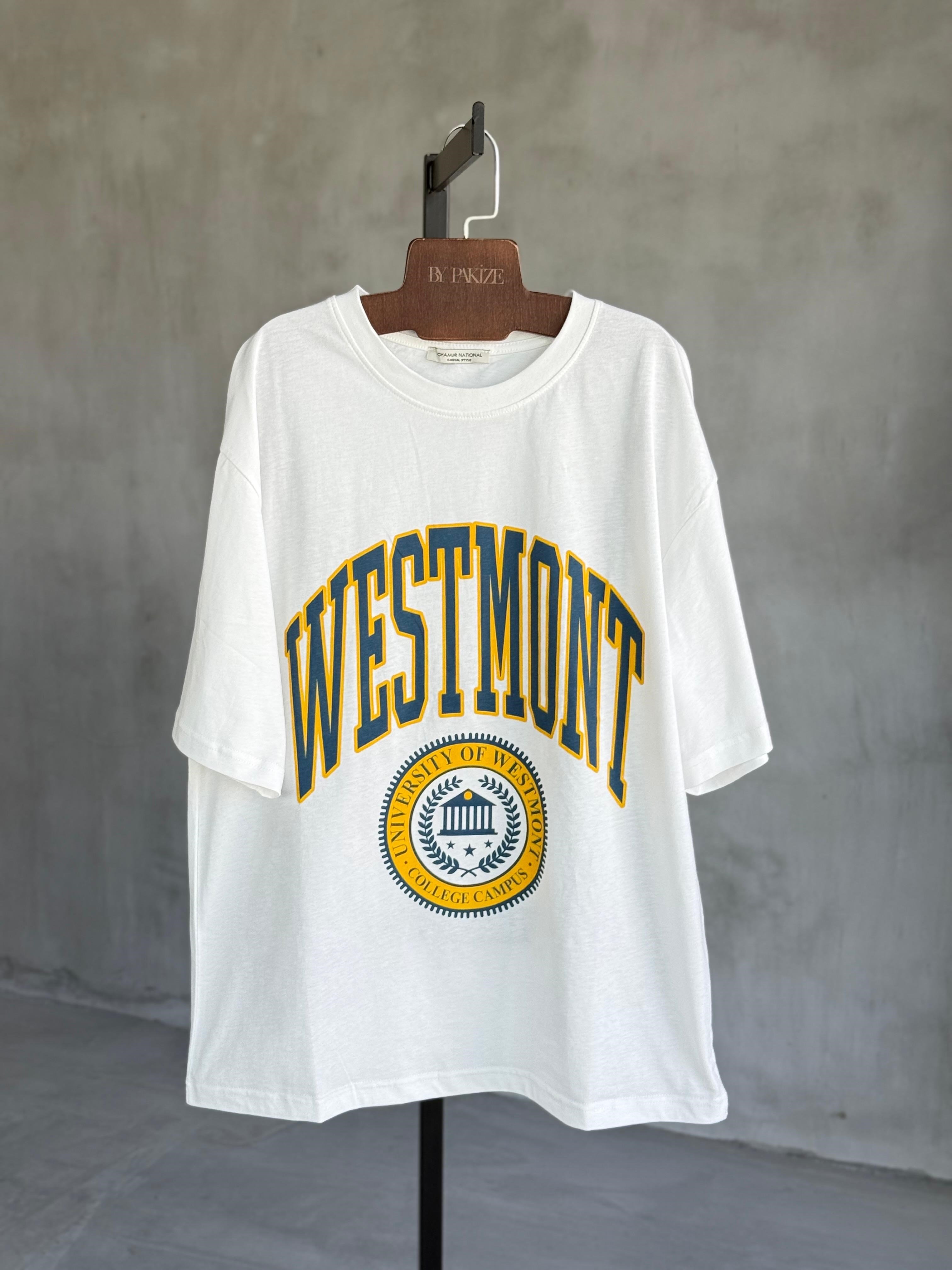 Westmont Yazı Baskılı Oversize Tişört (Beyaz)