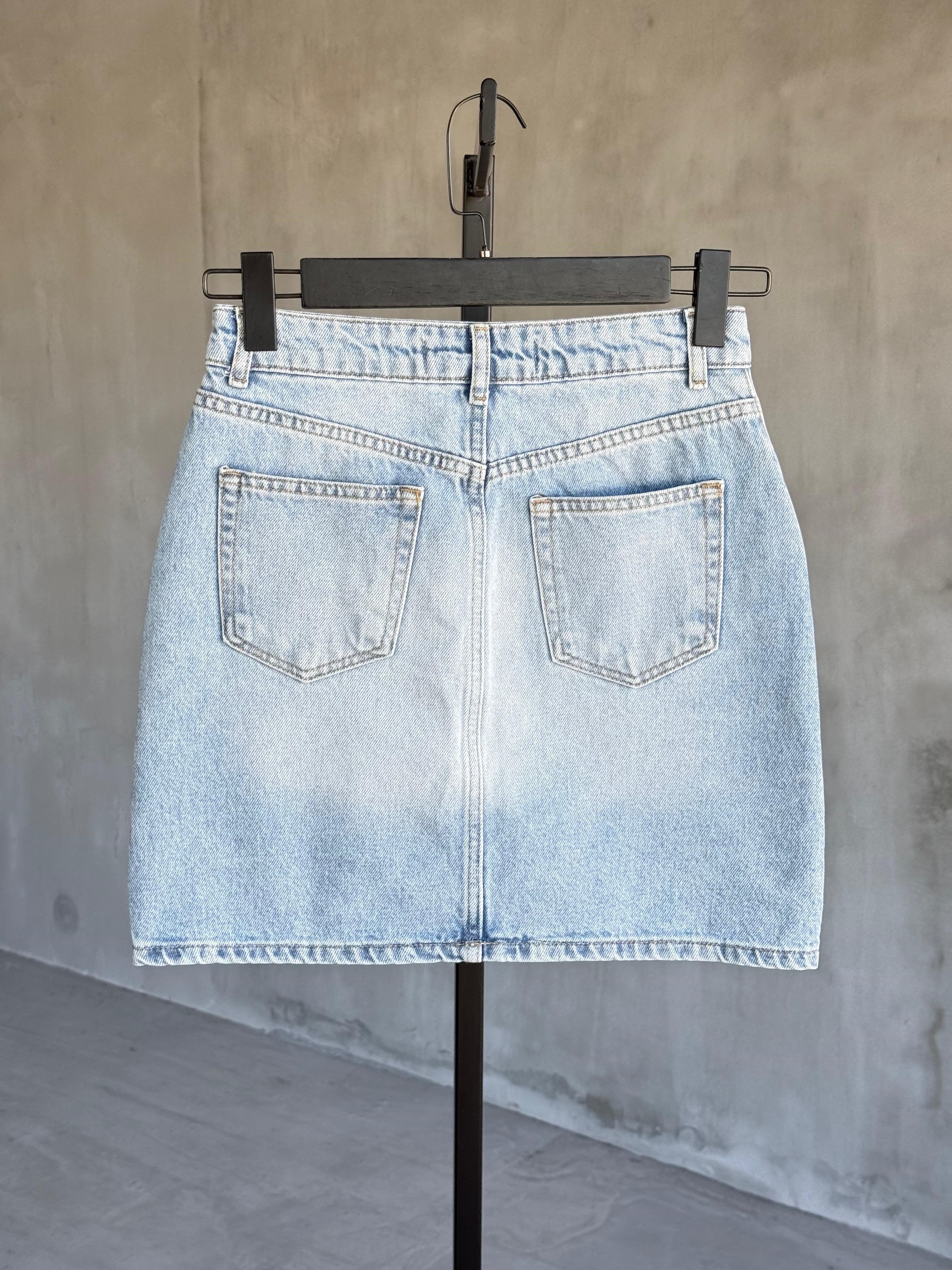 Yıkamalı Mini Kot Etek (Buz Mavisi)