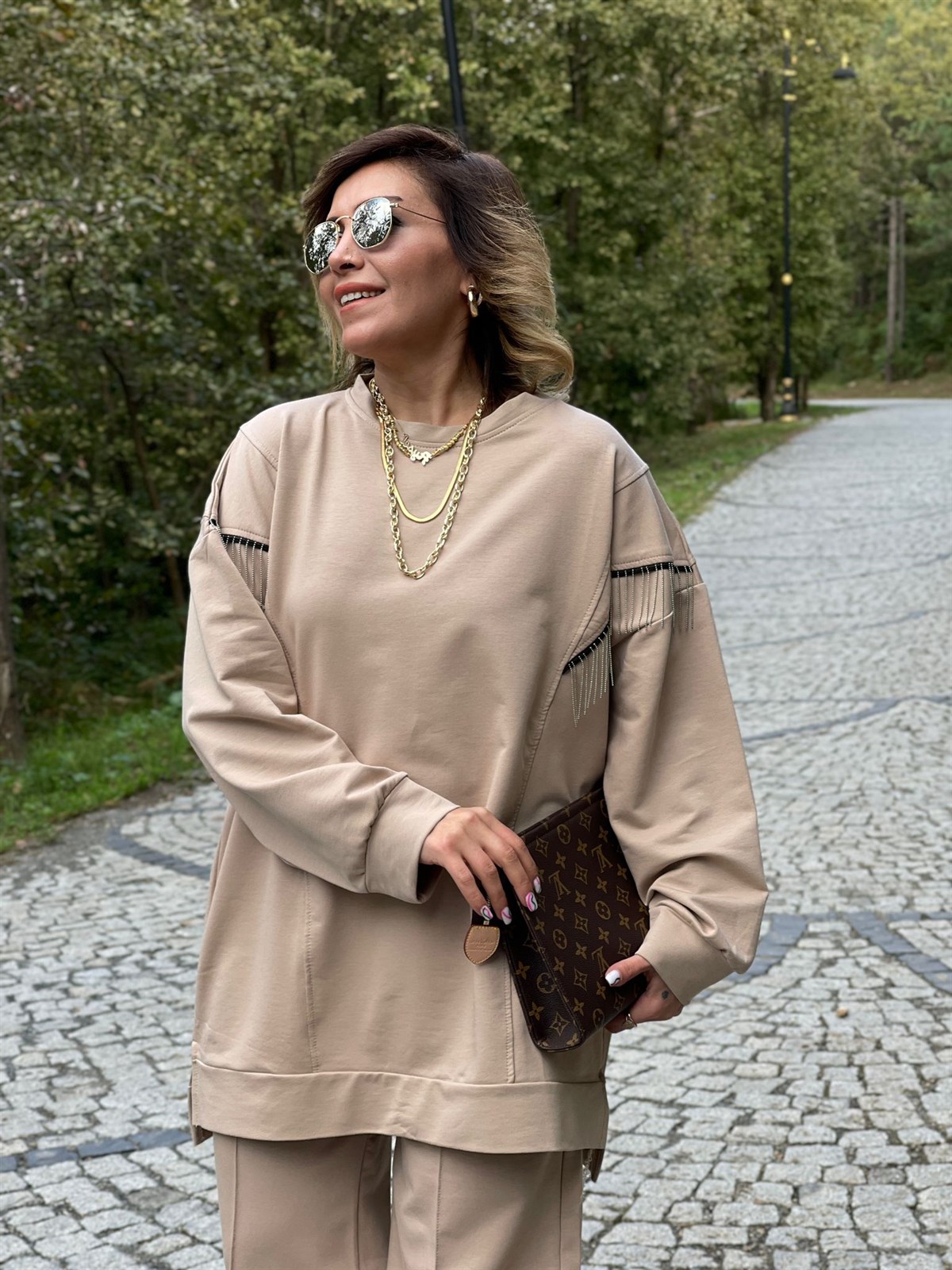 Zincirli Tunik Sweat (Bej)