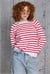 Renkli Yaka Çizgili İnce Triko Kazak (Kırmızı)