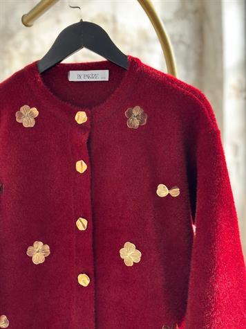 Altın Çiçekli Angora Hırka (Bordo)