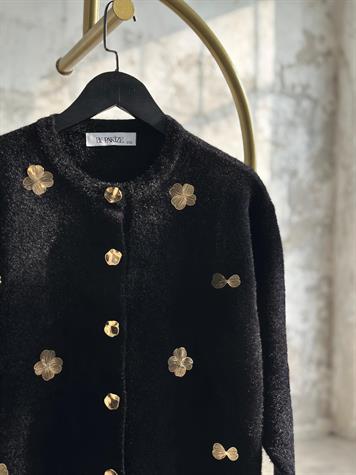 Altın Çiçekli Angora Hırka (Siyah)