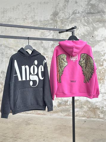 Angel Yazı Baskılı Sırtı Pul Payet İşçilikli Sweat (Pembe)