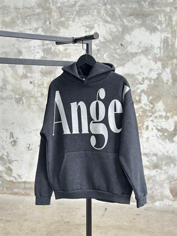 Angel Yazı Baskılı Sırtı Pul Payet İşçilikli Taş Yıkama Sweat (Antrasit)