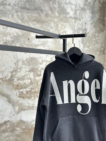 Angel Yazı Baskılı Sırtı Pul Payet İşçilikli Taş Yıkama Sweat (Antrasit)
