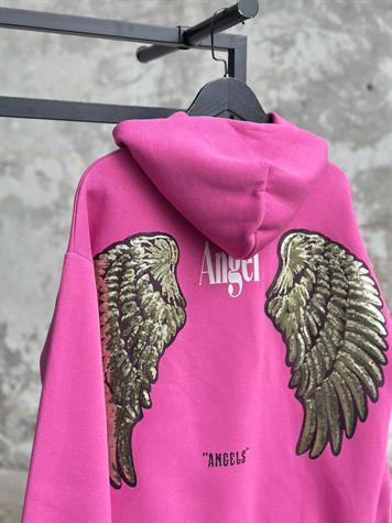 Angel Yazı Baskılı Sırtı Pul Payet İşçilikli Sweat (Pembe)