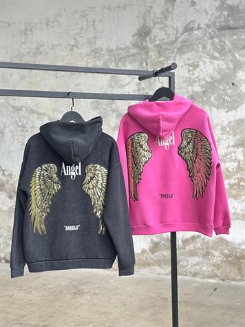 Angel Yazı Baskılı Sırtı Pul Payet İşçilikli Sweat (Pembe)