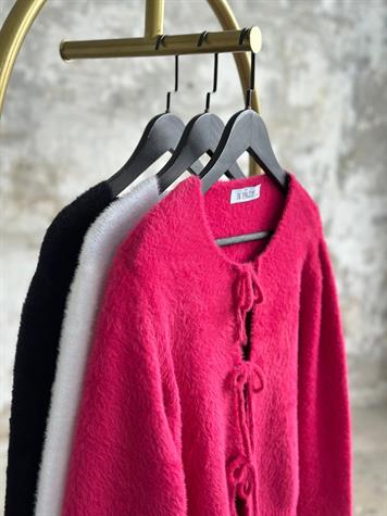 Angora Bağlama Detaylı Hırka (Fuşya)