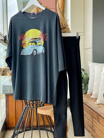 Araba Baskılı Tshirt (Antrasit)