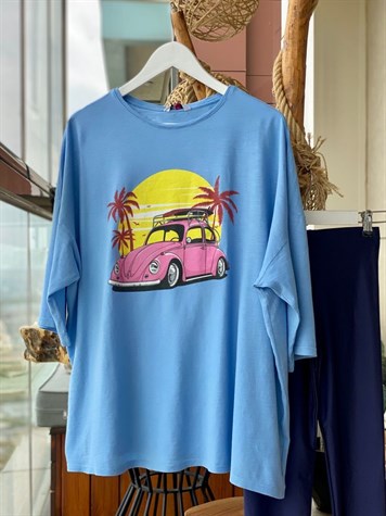 Araba Baskılı Tshirt (Mavi)