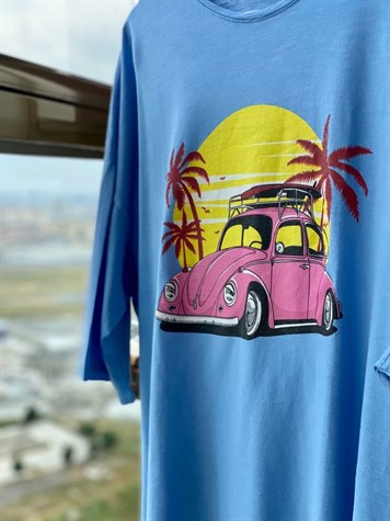 Araba Baskılı Tshirt (Mavi)