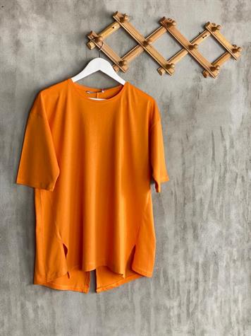 Arkası Yırtmaçlı Tunik Salaş Tişört (Oranj)