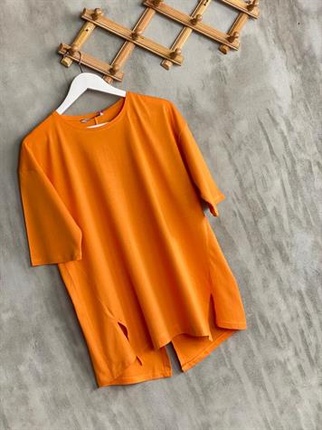 Arkası Yırtmaçlı Tunik Salaş Tişört (Oranj)