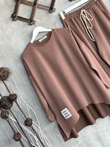 Arma Detaylı Oversize Uzun Kollu Takım (Sütlü Kahve)