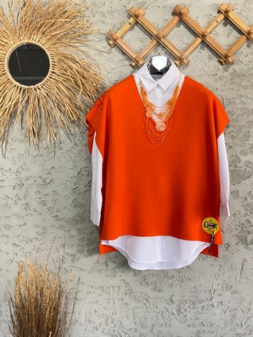 Arma Detaylı V Yaka Süveter (Oranj)