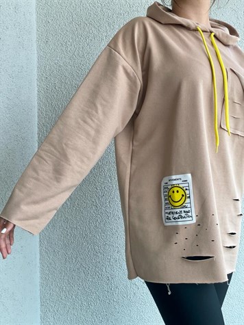 Arma Detaylı Yırtık Sweat (Camel)
