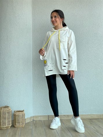 Arma Detaylı Yırtık Sweat (Ekru)
