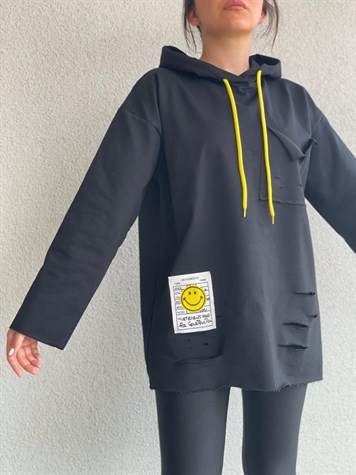 Arma Detaylı Yırtık Sweat (Siyah)