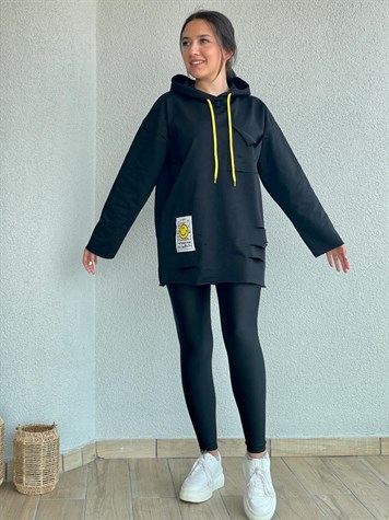 Arma Detaylı Yırtık Sweat (Siyah)