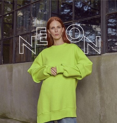 Asimetrik Kesim Neon Renk Kalın Sweatshirt