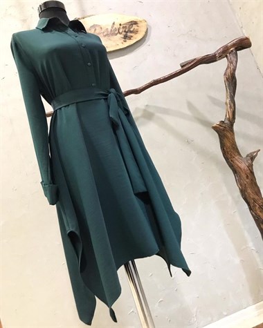 Asimetrik Kesim Tunik Elbise (YEŞİL)
