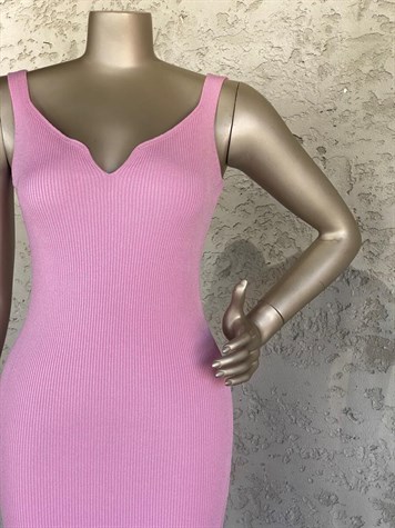 Askılı Triko Elbise (Pembe)