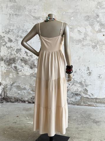 Ayarlanabilir İp Askılı Maxi Boy Elbise (Bej)