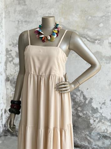 Ayarlanabilir İp Askılı Maxi Boy Elbise (Bej)