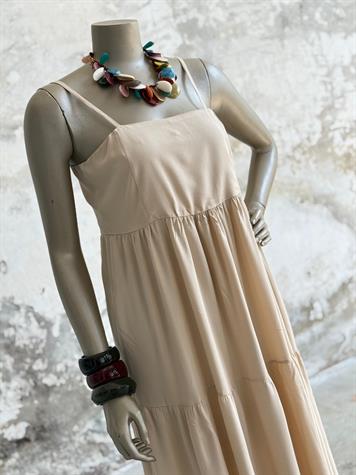 Ayarlanabilir İp Askılı Maxi Boy Elbise (Bej)