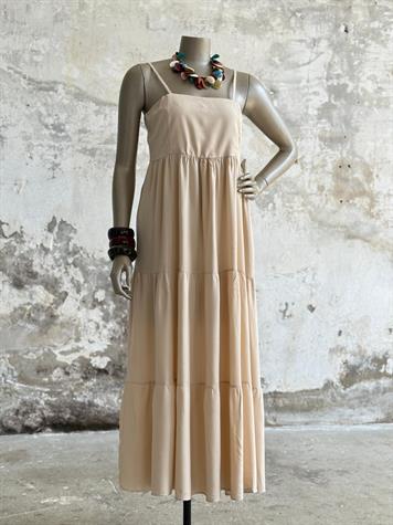 Ayarlanabilir İp Askılı Maxi Boy Elbise (Bej)