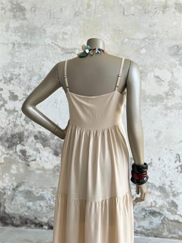 Ayarlanabilir İp Askılı Maxi Boy Elbise (Bej)