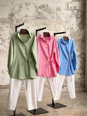 Bağlama Detaylı Modal Kumaş Gömlek (Pembe)