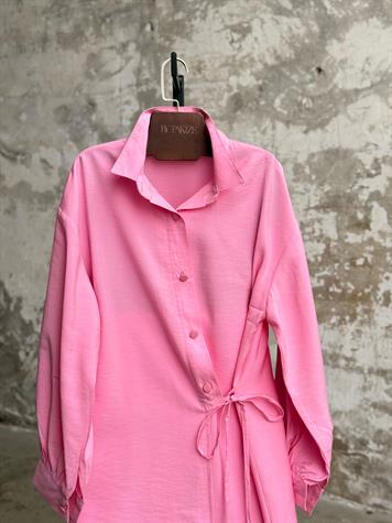 Bağlama Detaylı Modal Kumaş Gömlek (Pembe)