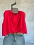 Bağlamalı Drape Yaka Balon Model Krep Bluz (Kırmızı)