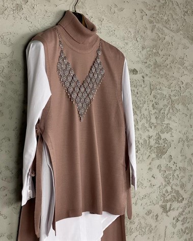 Balıkçı Yaka Bağlamalı Süveter (Gül Kurusu)