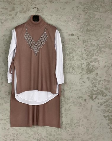 Balıkçı Yaka Bağlamalı Süveter (Gül Kurusu)