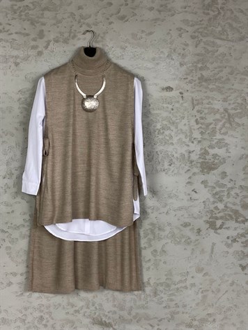 Balıkçı Yaka Bağlamalı Süveter (Kum Rengi)