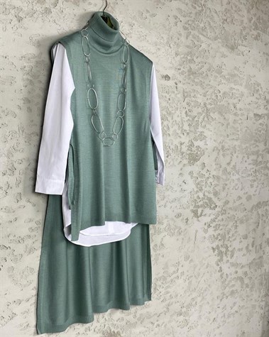 Balıkçı Yaka Bağlamalı Süveter (Mint)