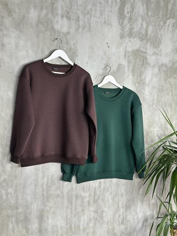 Basic Model Şardonlu Sweat (Zümrüt Yeşili)