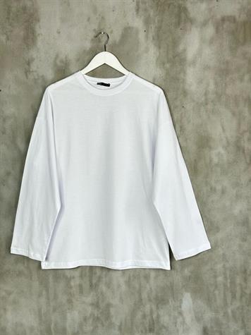 Basic Uzun Kollu İnce Sweat Kadın Tunik (Beyaz)